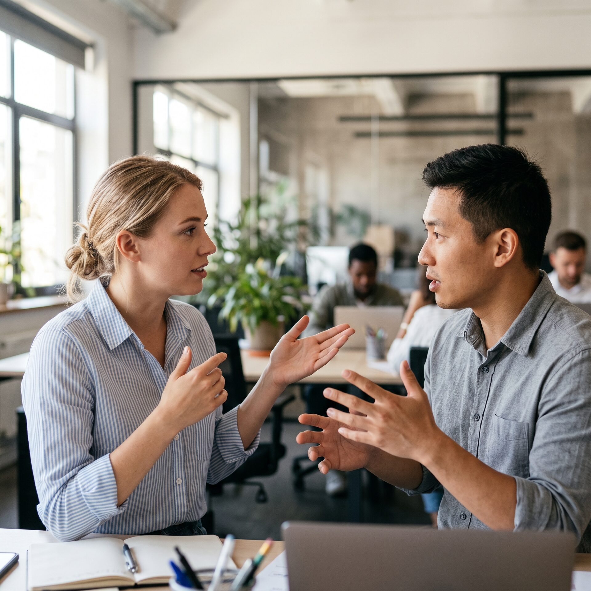 man-woman-discussing-business-strategy-office